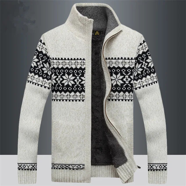 Heren Gebreid Fleece Vest met Winter Patroon en Hoge Kraag Lichtgrijs