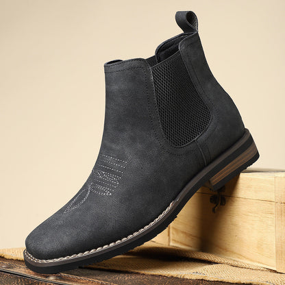 Heren Chelsea Boots met Instapdesign, Elastische Zijpanelen en Western Stiksels Zwart