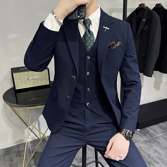 Heren Driedelig Pak met Strakke Tailoring en Slim Fit 0