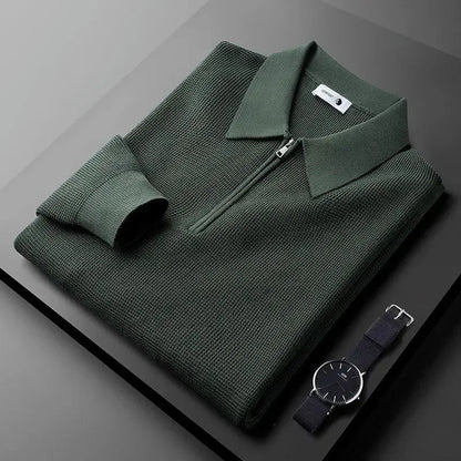 Heren Gebreid Shirt met Wafelstructuur en Kwart-Zip 1