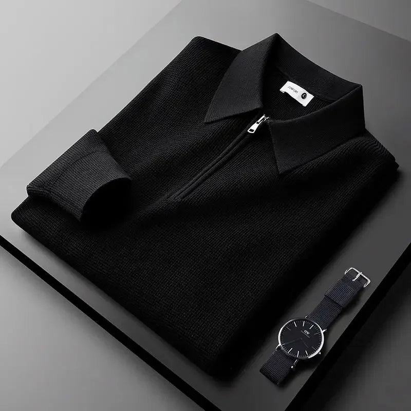 Heren Gebreid Shirt met Wafelstructuur en Kwart-Zip 3