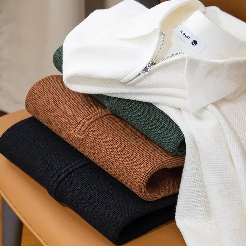 Heren Gebreid Shirt met Wafelstructuur en Kwart-Zip 4