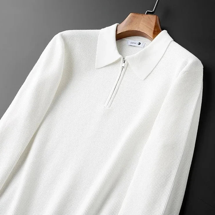 Heren Gebreid Shirt met Wafelstructuur en Kwart-Zip 5