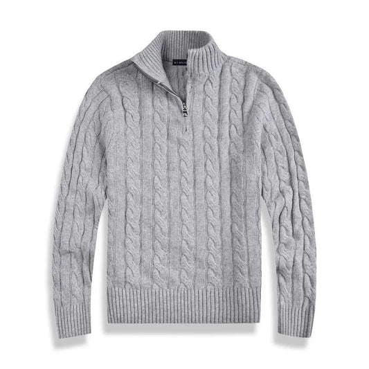 Heren Half-Zip Trui van Hoogwaardige Katoen met Hoge Kraag en Ribgebreide Randen 0