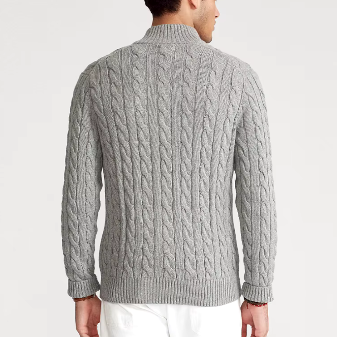 Heren Half-Zip Trui van Hoogwaardige Katoen met Hoge Kraag en Ribgebreide Randen 3