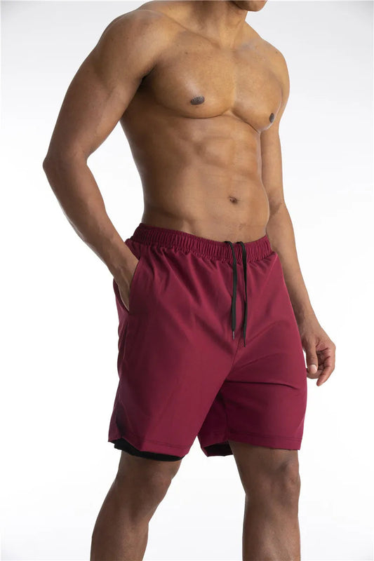 Heren Hardloop Shorts met Ingebouwde Liner en Telefoonzak voor Training Wijnrood