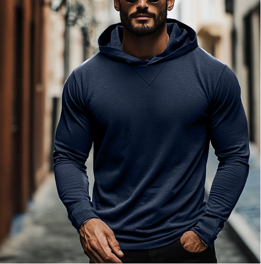 Heren Hoodie Basic Slim Fit Trui met Capuchon Blauw