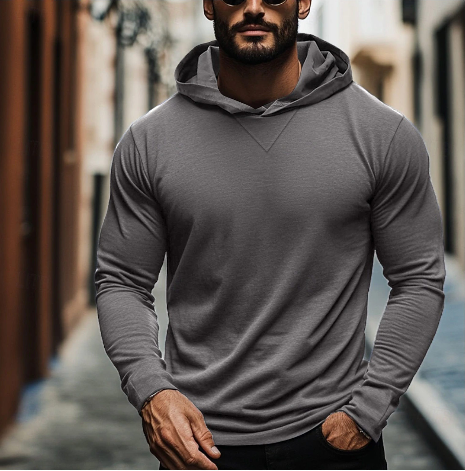 Heren Hoodie Basic Slim Fit Trui met Capuchon Grijs