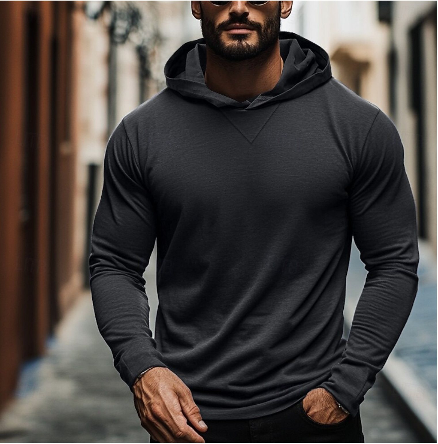 Heren Hoodie Basic Slim Fit Trui met Capuchon Zwart