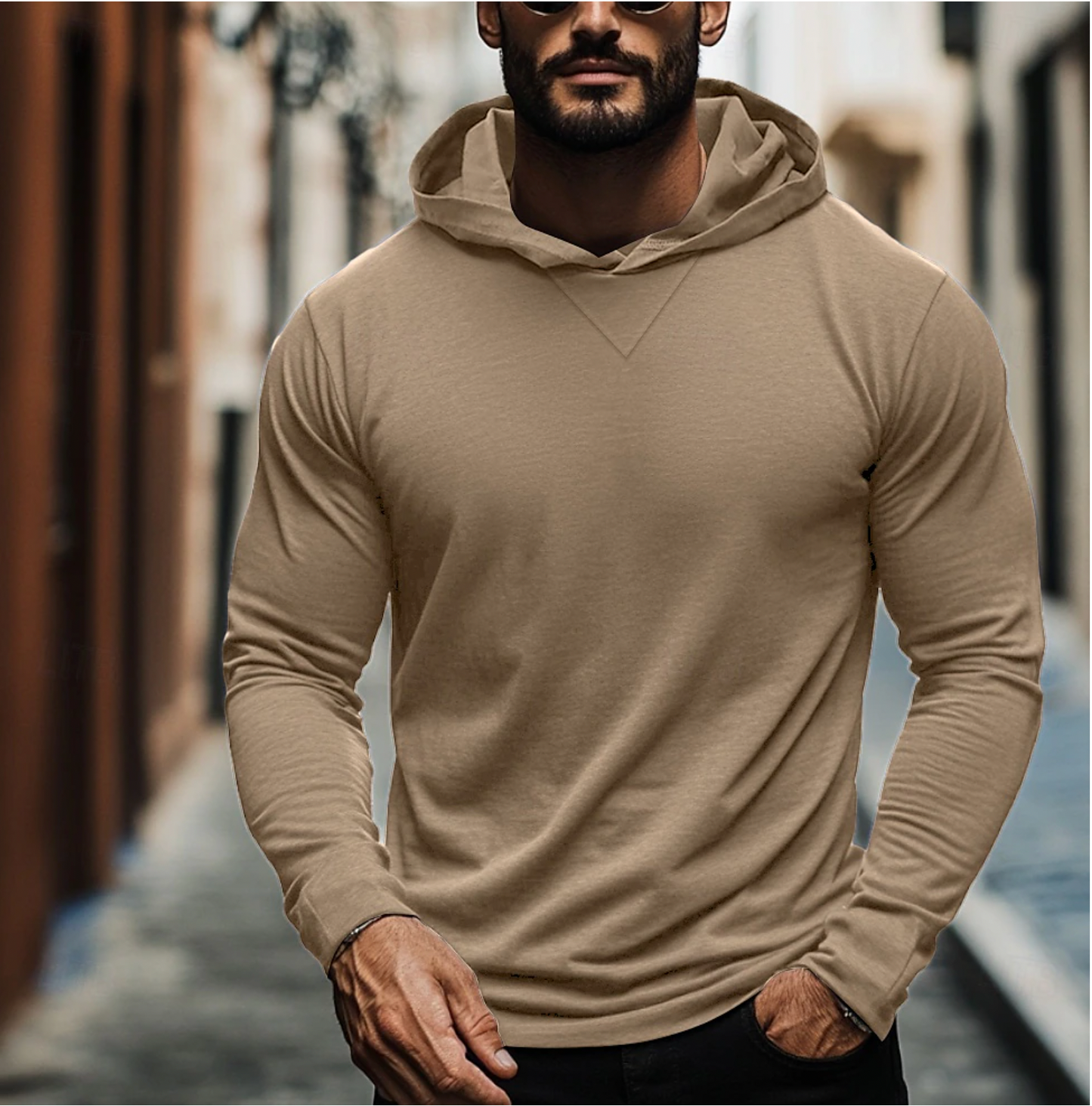 Heren Hoodie Basic Slim Fit Trui met Capuchon Khaki