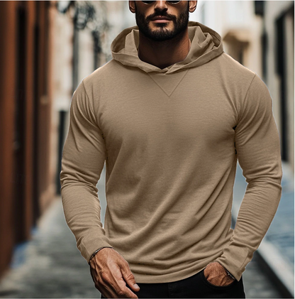 Heren Hoodie Basic Slim Fit Trui met Capuchon Khaki