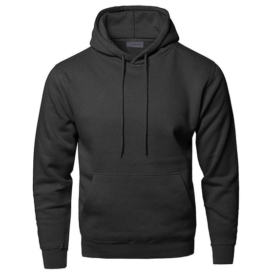 Heren Hoodie met Capuchon en Buikzak in Effen Kleur Zwart