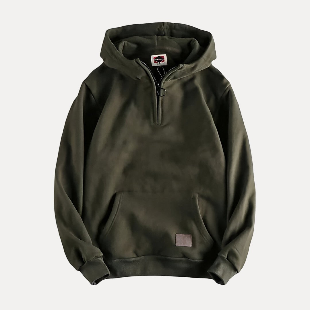 Heren Hoodie met Halve Rits, Capuchon en Kangoeroezak Groen