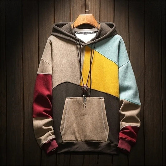 Heren Hoodie Loose-fit met Capuchon Bruin Blauw