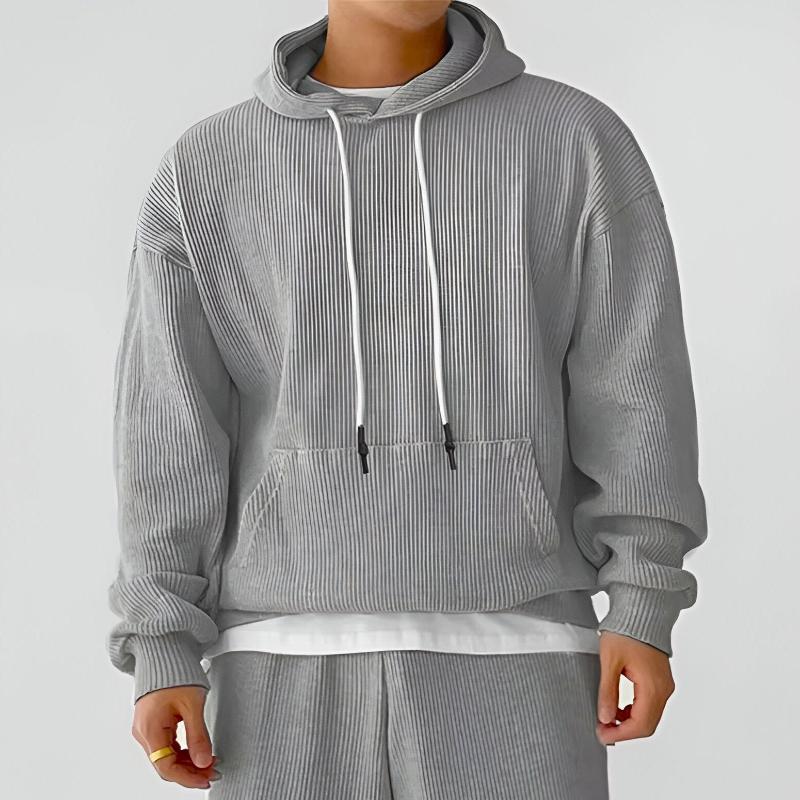 Heren Hoodie met Oversized Pasvorm en Geribbelde Capuchon voor de Winter Grijs