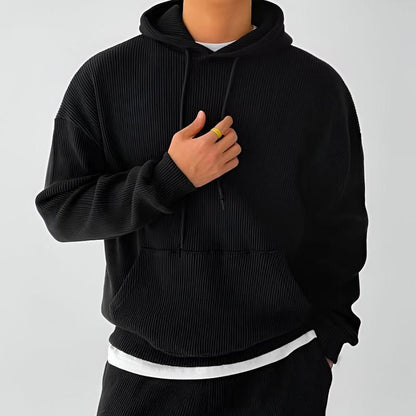 Heren Hoodie met Oversized Pasvorm en Geribbelde Capuchon 4