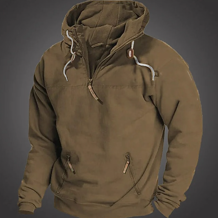 Heren Warme Hoodie met Capuchon en Ritszakken Bruin