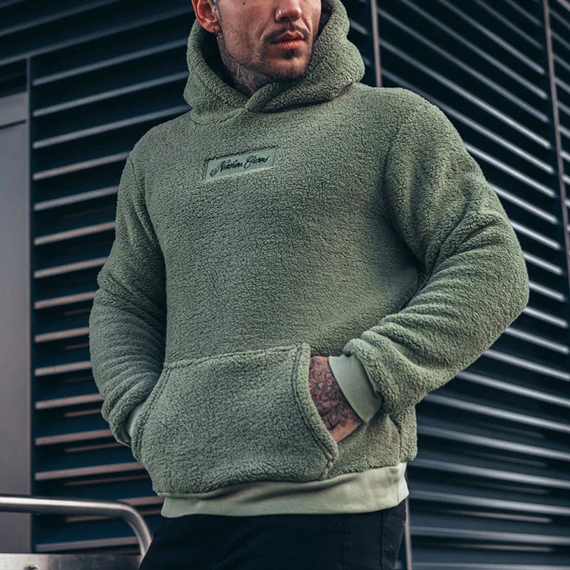 Heren Hoodie van Pluche met Relaxed Fit en Praktische Zakken 0