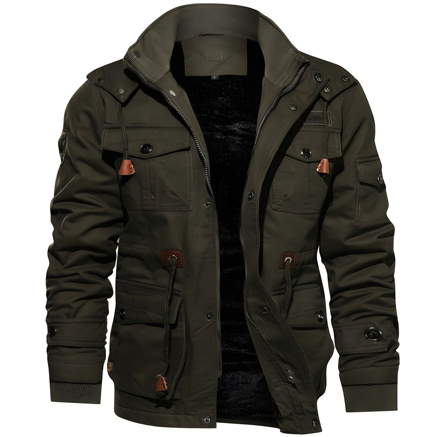 Heren Jas Winter met Fleece Kap en Meerdere Zakjes 0