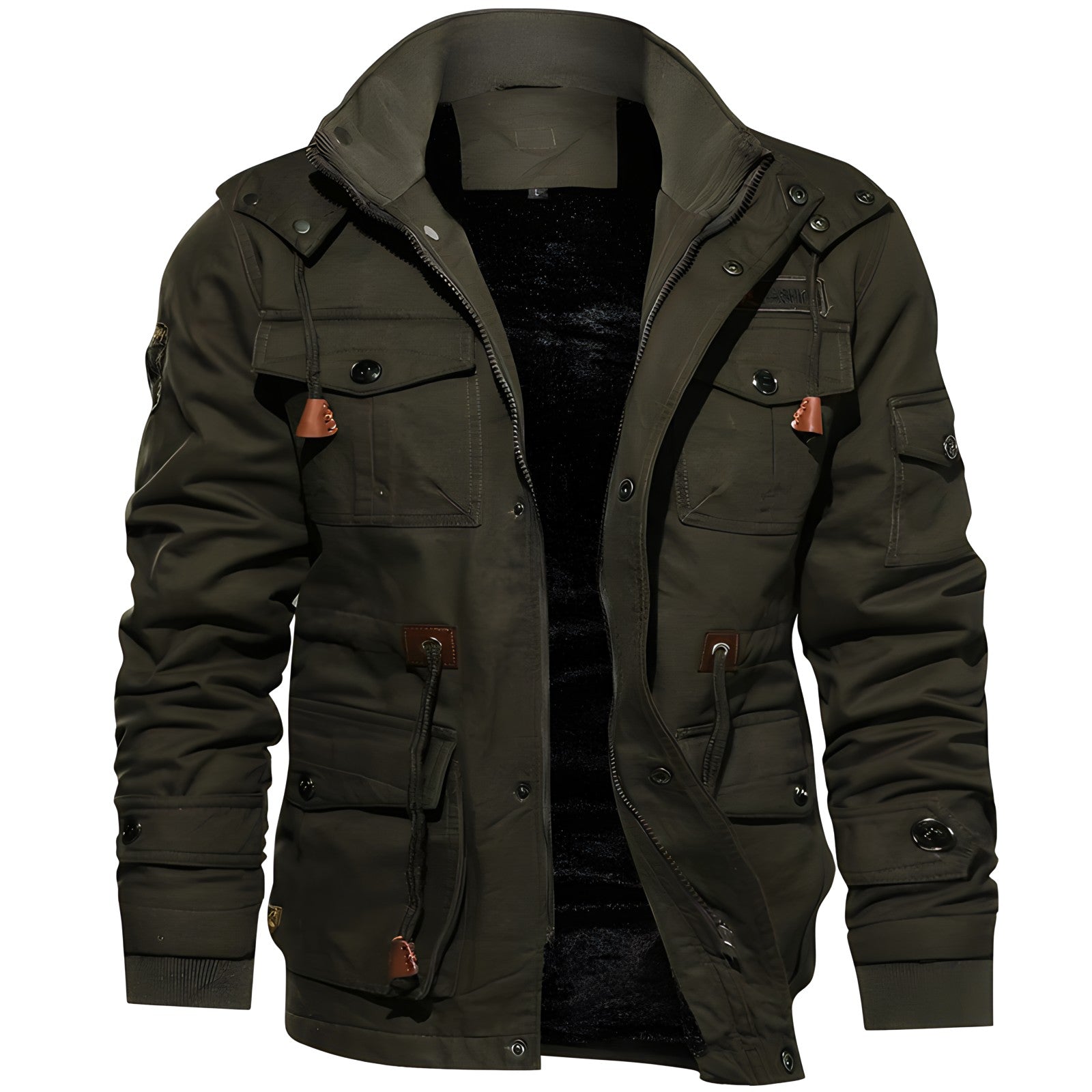 Heren Jas Winter met Fleece Kap en Meerdere Zakjes 0