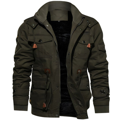 Heren Jas Winter met Fleece Kap en Meerdere Zakjes 0