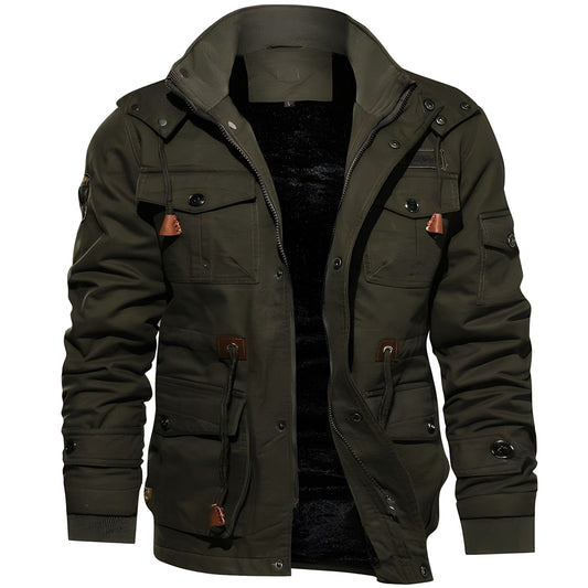 Heren Jas Winter met Fleece Kap en Meerdere Zakjes 0