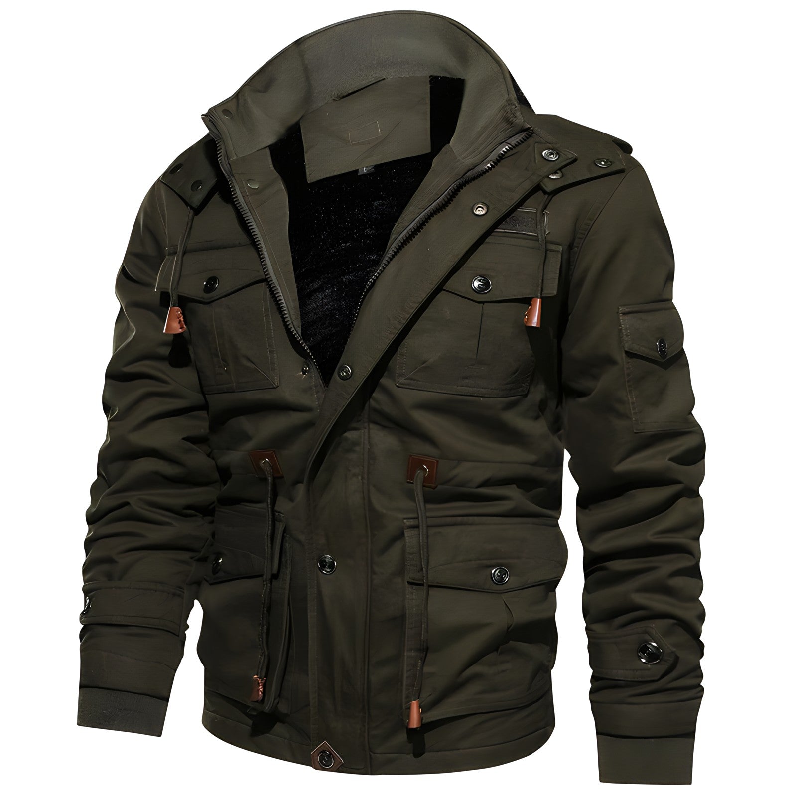 Heren Jas Winter met Fleece Kap en Meerdere Zakjes 1