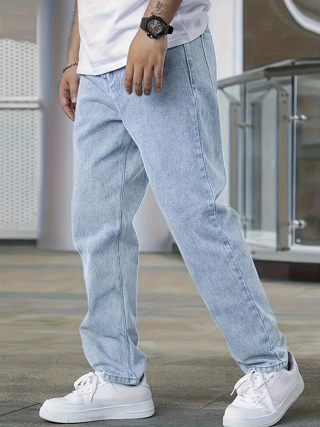 Heren Jeans met Rechte Pijpen en Lichte Wassing 0