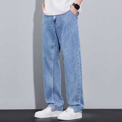 Heren Lange Jeans met Rechte Pijpen en Lichte Wassing