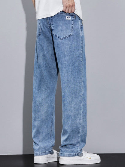 Heren Lange Jeans met Rechte Pijpen en Lichte Wassing