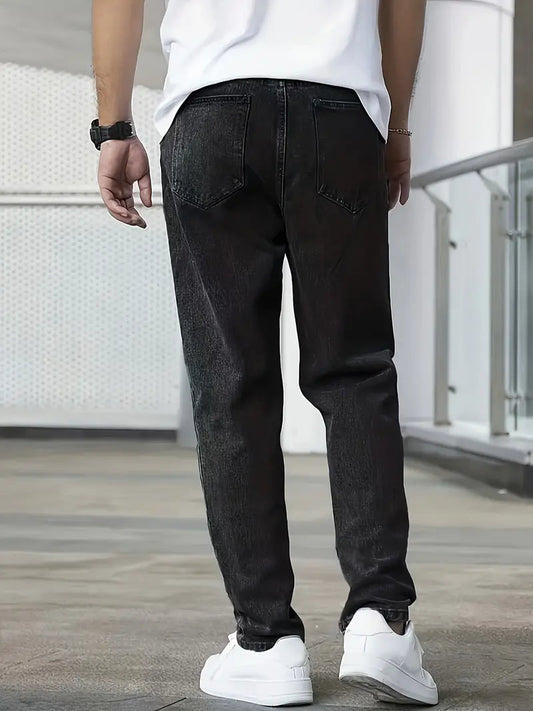 Heren Lange Jeans met Rechte Pijpen en Lichte Wassing