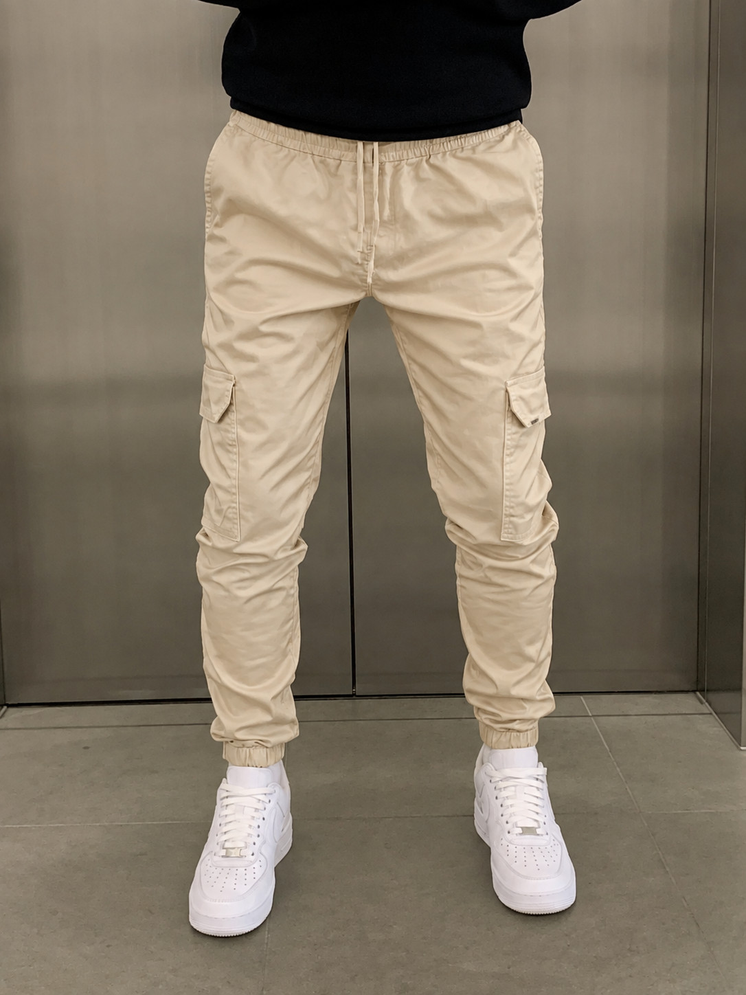 Heren Lange Cargobroek met Strik en Strak Design Beige
