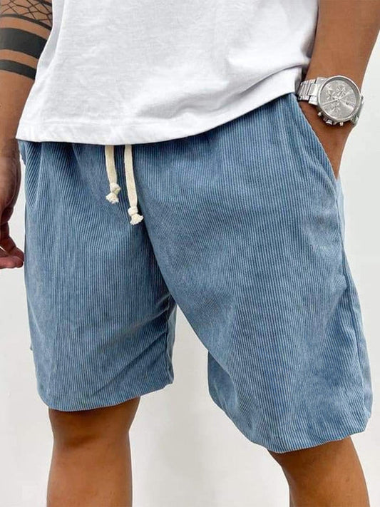 Heren Korte Broek van Corduroy met Stretch en Ribstructuur Blauw