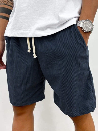 Heren Korte Broek van Corduroy met Stretch en Ribstructuur Marineblauw