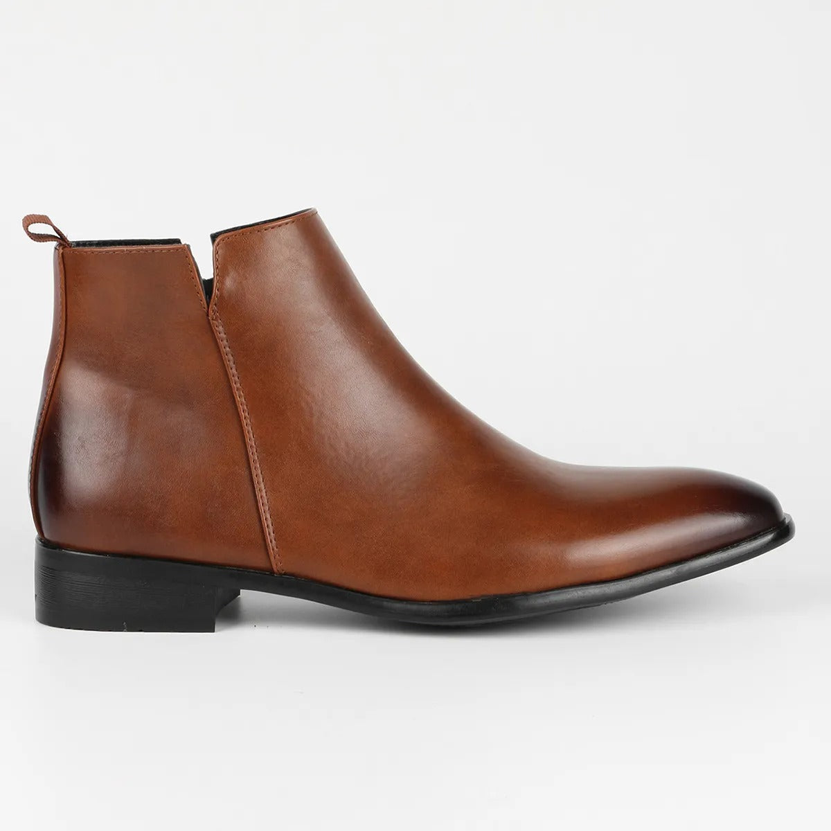 Heren Chelsea Boots Enkellaarzen met Rits en Lage Hak Bruin