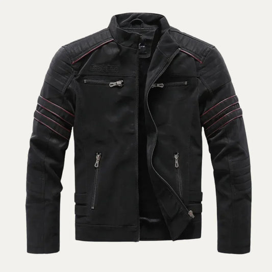 Heren Leren Jack met Fleece Voering en Vintage Details 0