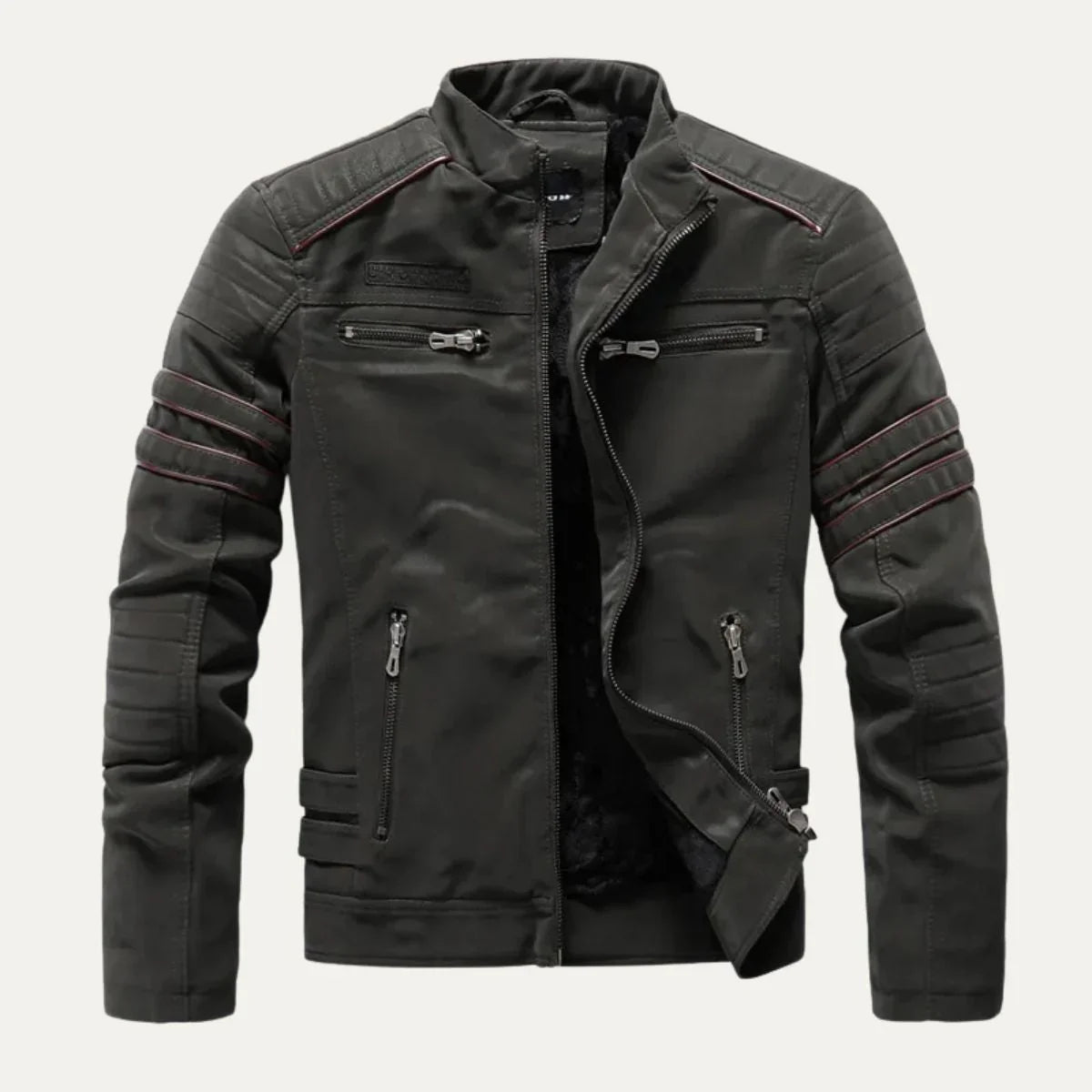Heren Leren Jack met Fleece Voering en Vintage Details 1