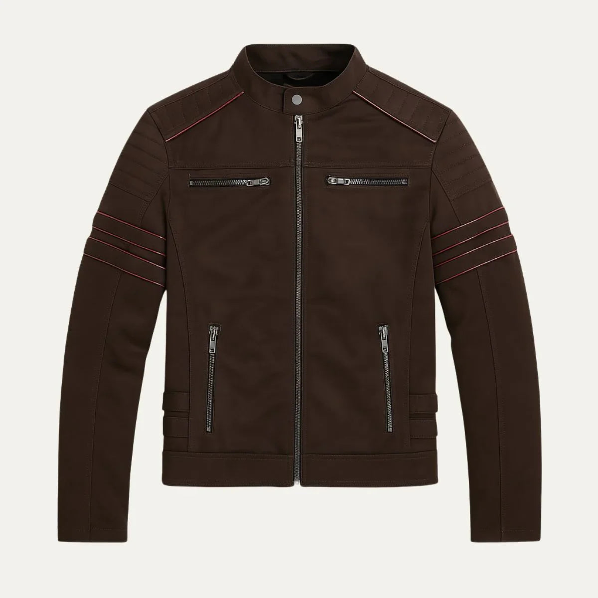 Heren Leren Jack met Fleece Voering en Vintage Details 5