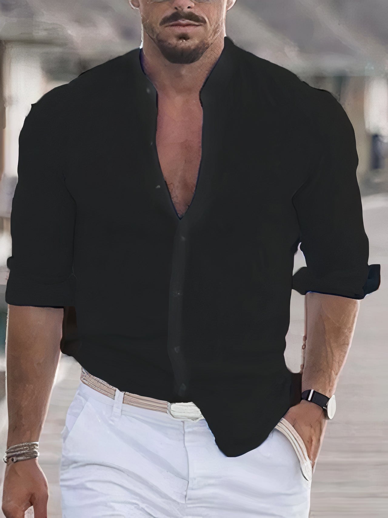Heren Casual Overhemd Ademend voor Zomer Zwart