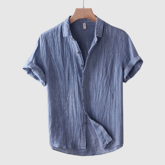 Heren Linnen Overhemd Shirt Blauw