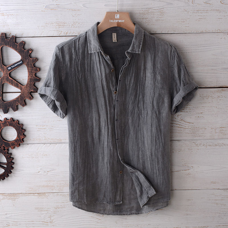 Heren Linnen Overhemd Shirt Grijs
