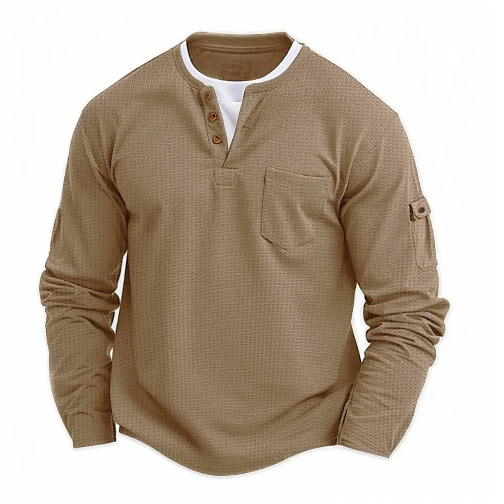 Heren Longsleeve Shirt met Henley Hals en Borstzak