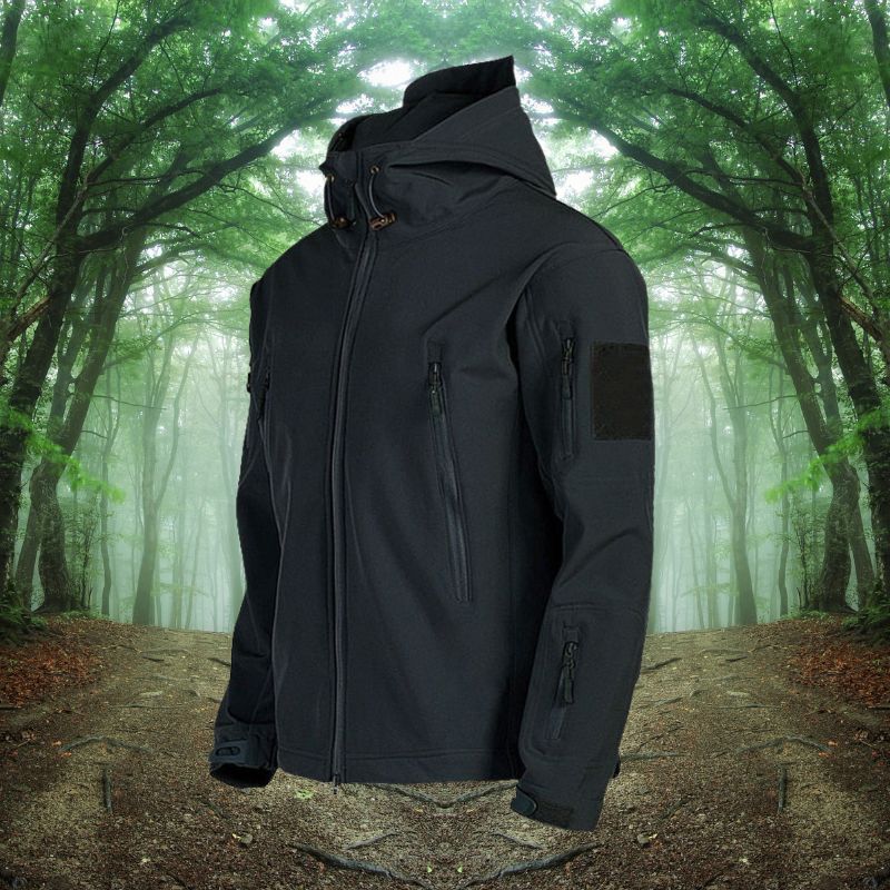 Heren Outdoor Softshell Jas met Waterafstotende Laag en Verborgen Zakken Zwart
