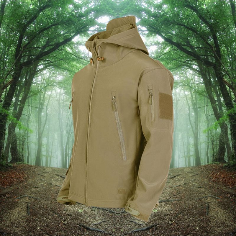 Heren Outdoor Softshell Jas met Waterafstotende Laag en Verborgen Zakken Khaki