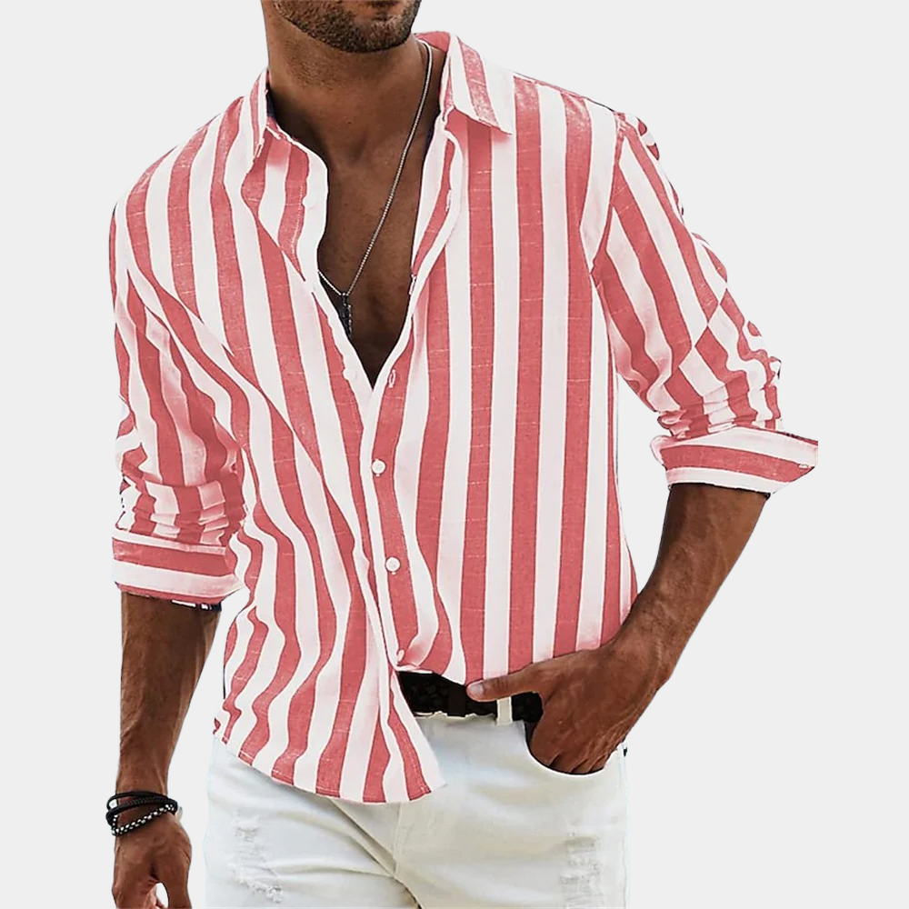 Heren Overhemd met Lange Mouwen en Modern Strepenpatroon Rood