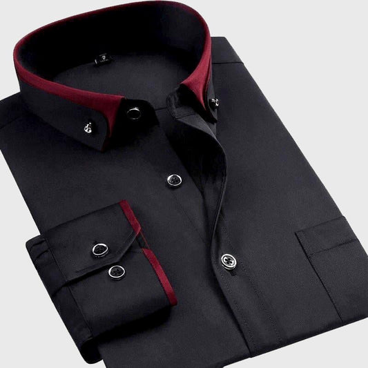 Heren Overhemd met Vouwkraag en Lange Mouwen van Katoen en Spandex 0