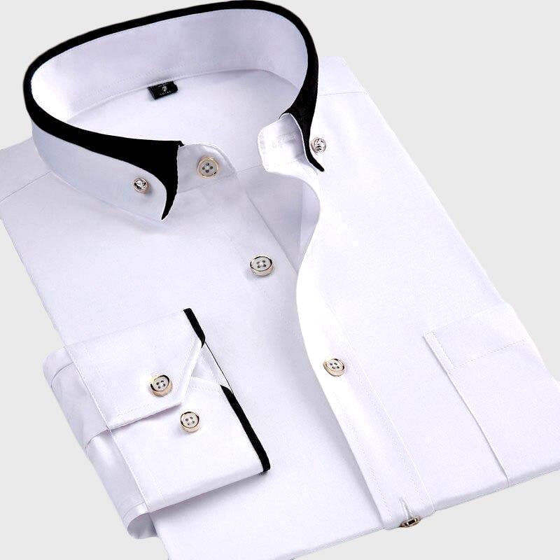 Heren Overhemd Lange Mouwen Vouwkraag Formeel Model Wit