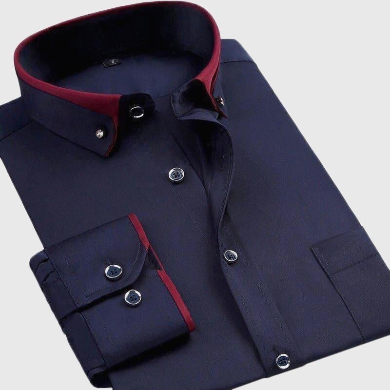 Heren Overhemd Lange Mouwen Vouwkraag Formeel Model Blauw