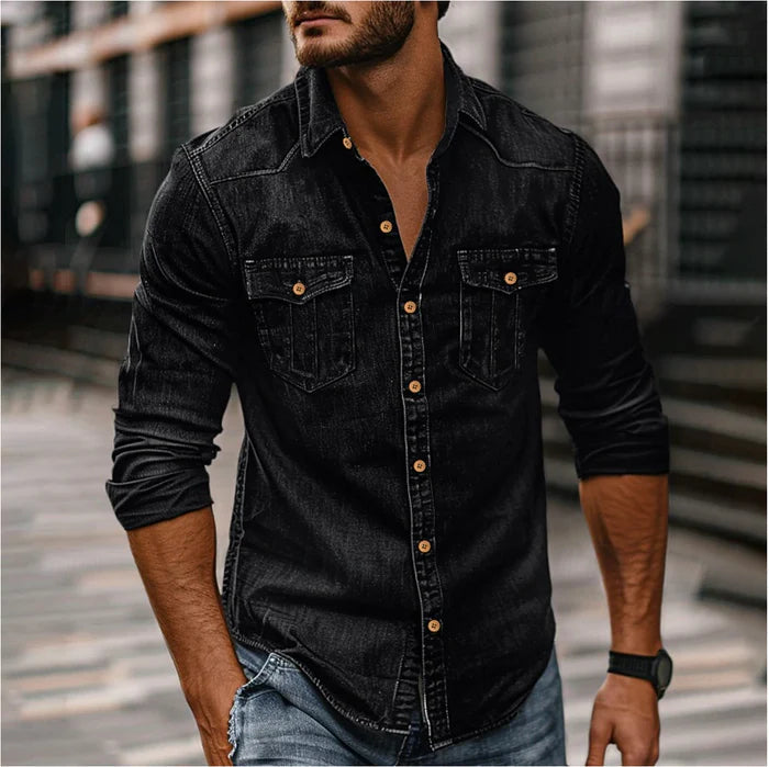 Heren Overhemd van Denim met Slim Fit en Western Details 0