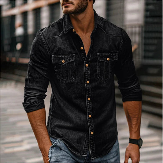 Heren Overhemd van Denim met Slim Fit en Western Details 0